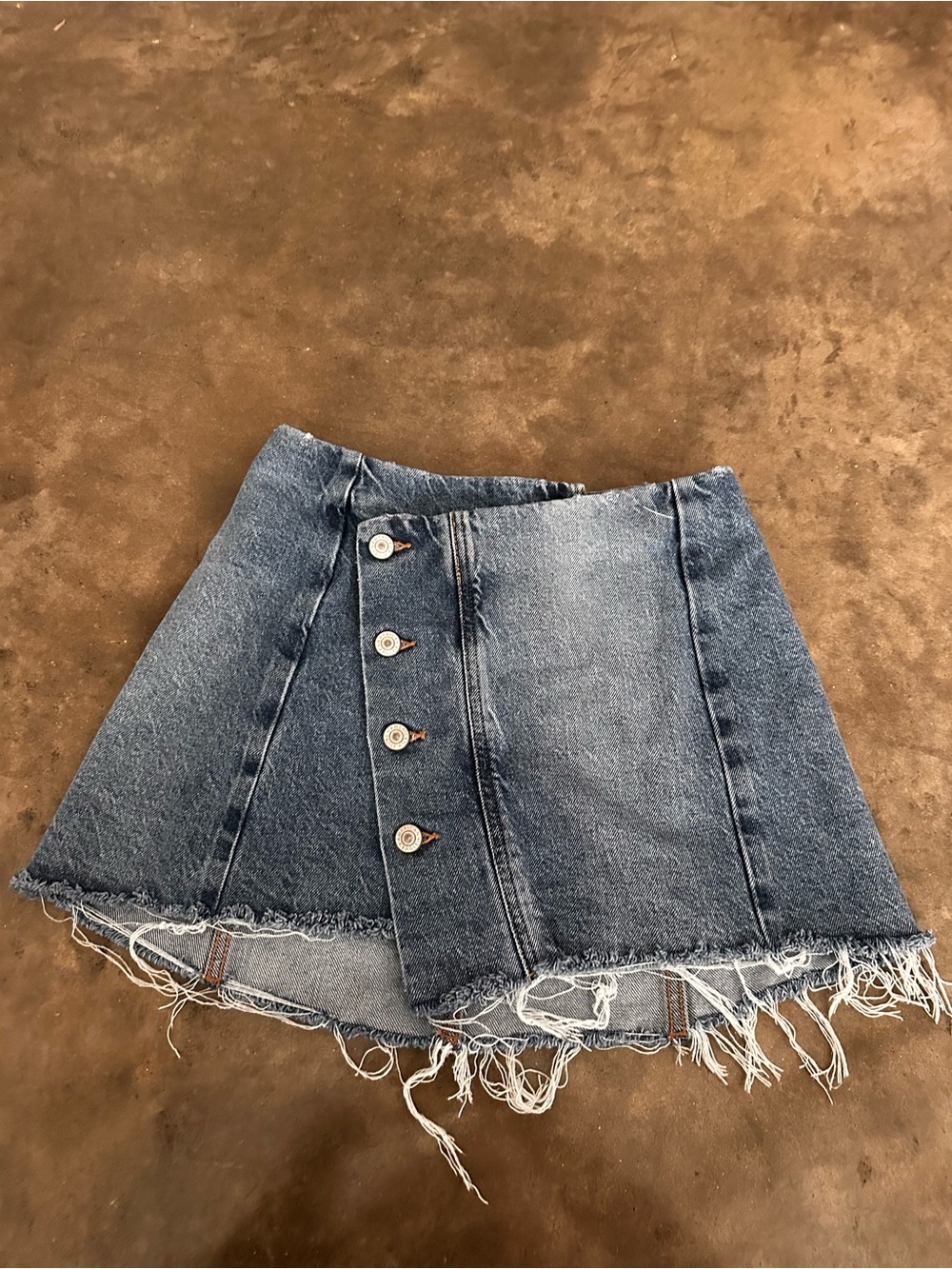 American Eagle Outfitters Dark Blue Denim Asymmetric Button Mini Skirt